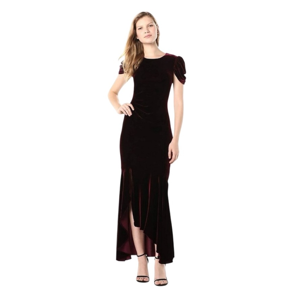 Shoshanna Marise Velvet High Low Gown in Burgundy Formal Special Occasion Sz. 0 - Picture 4 of 13